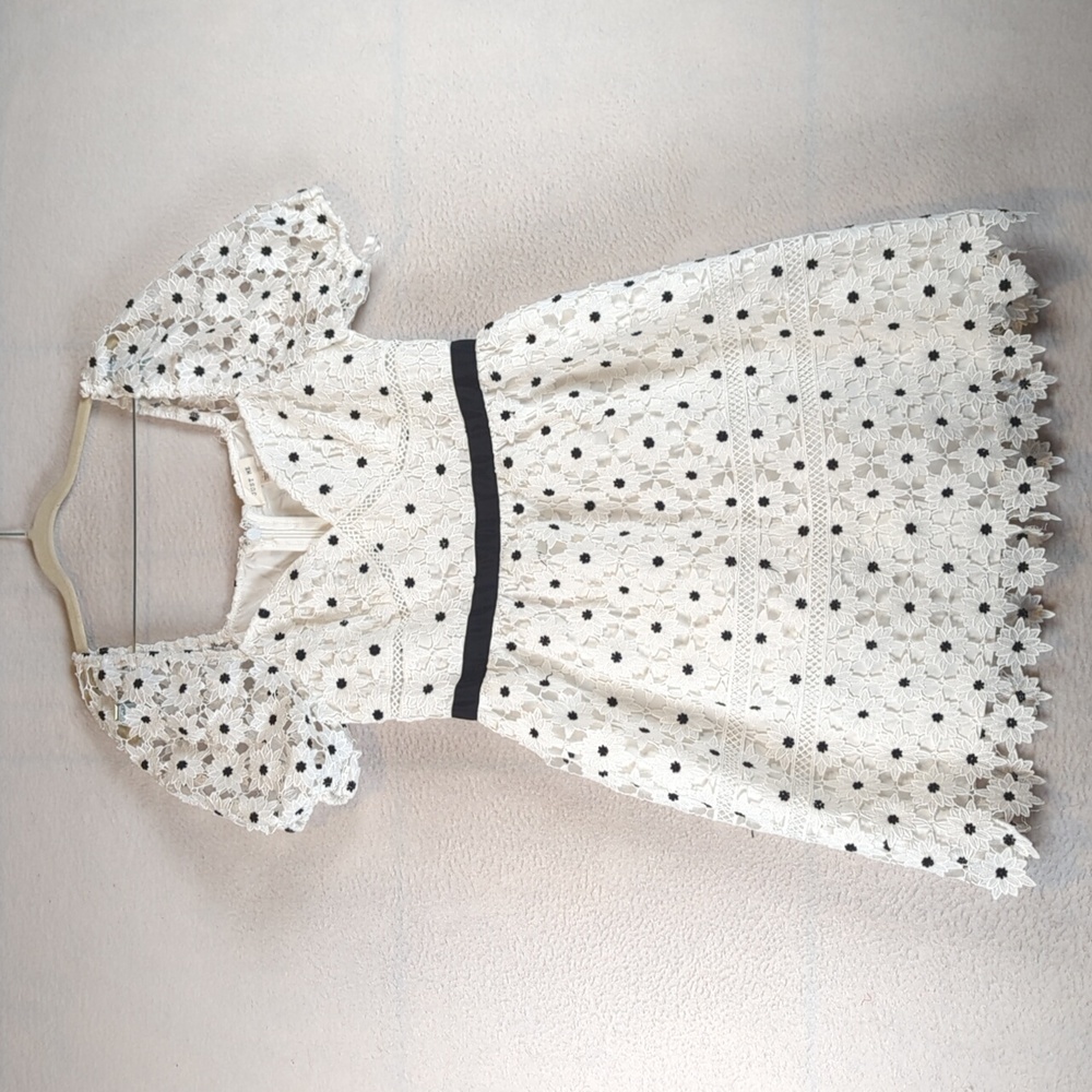 Just Me Women's White Lace Floral Eyelet Puff Sleeve Dress Size L